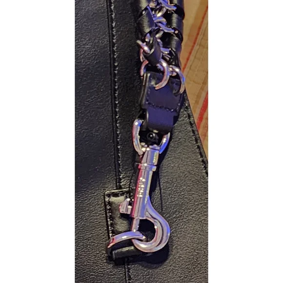 NWT DKNY Black Leather Hobo Shoulder Handbag Black w/ Silver Chain Accent - Picture 6 of 16